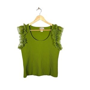NWOT Bailey/44 Women’s Ruffle Sleeve Knit Blouse in Green Size XL